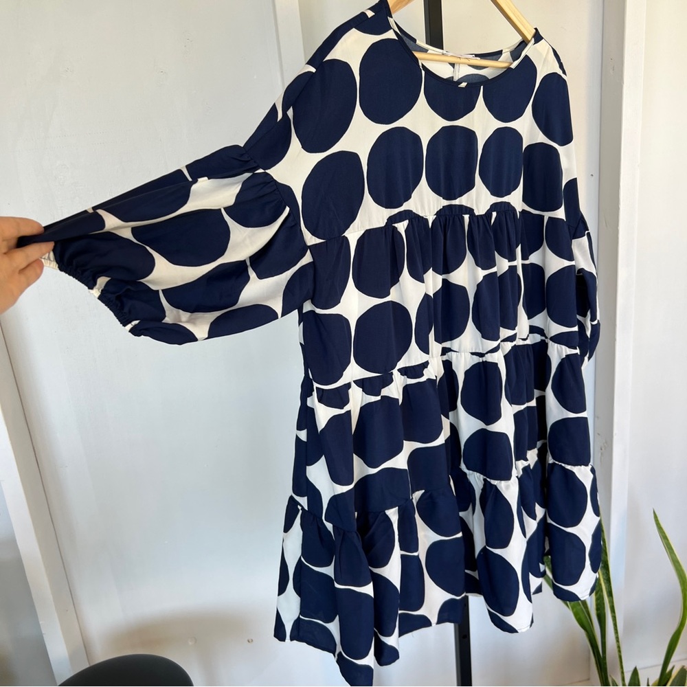 Navy & White Polka Dot Dress - Large